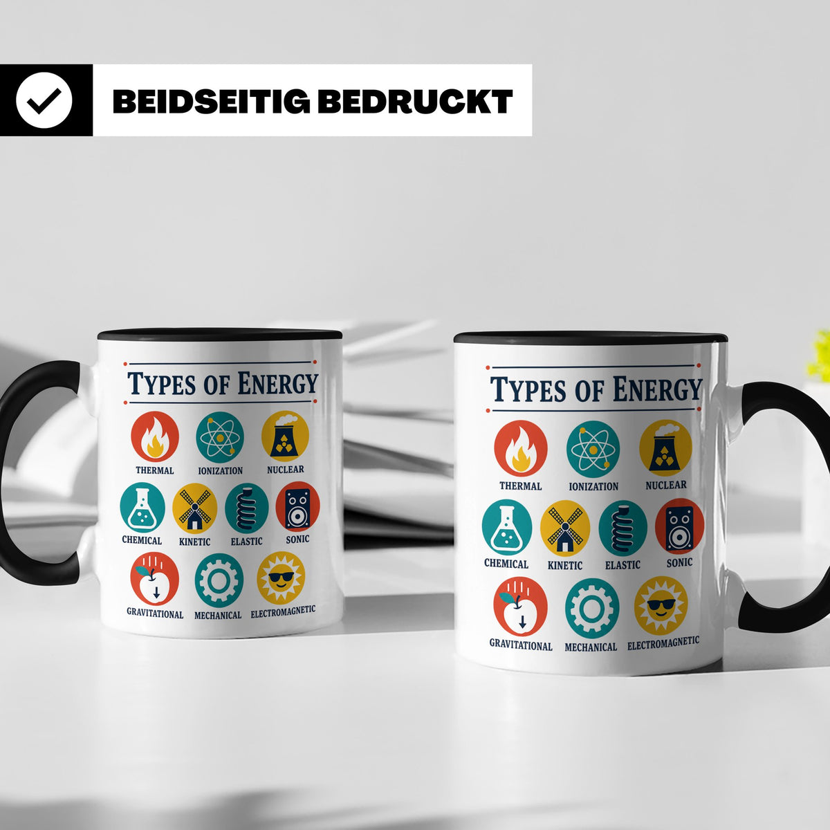 Physik Tasse Energieformen lustiges Wissenschaft Motiv MINT  – Schwarz [farbe:schwarz]