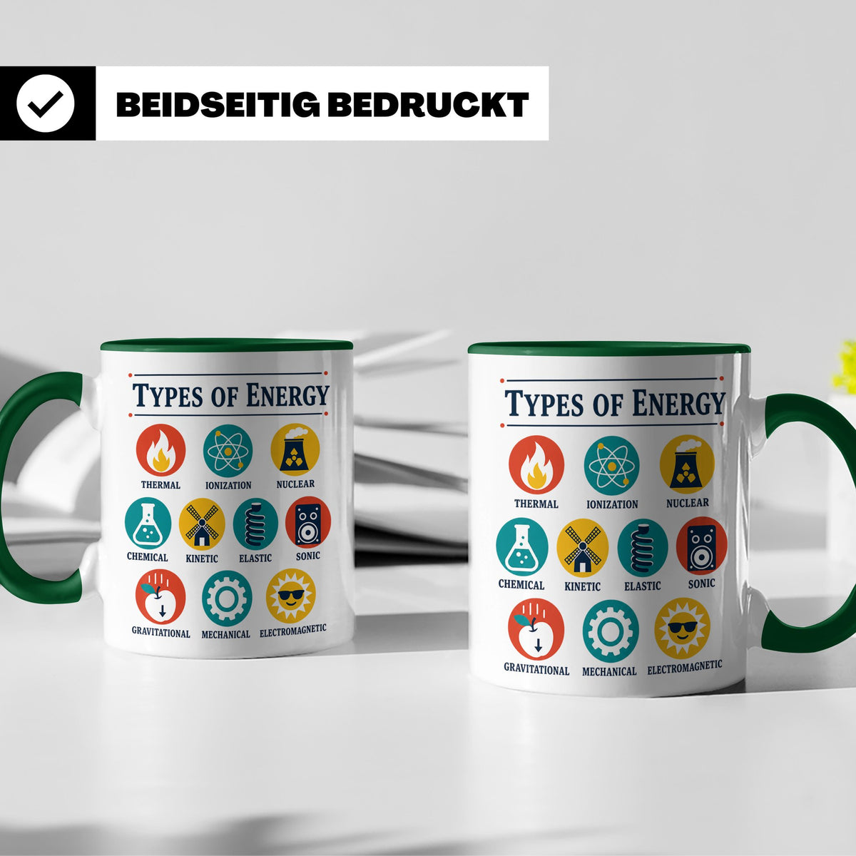 Physik Tasse Energieformen lustiges Wissenschaft Motiv MINT  – Grün [farbe:grün]