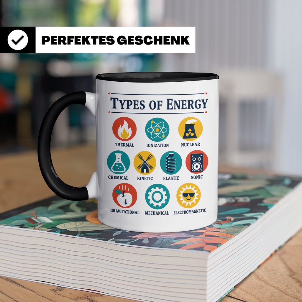 Physik Tasse Energieformen lustiges Wissenschaft Motiv MINT  – Schwarz [farbe:schwarz]