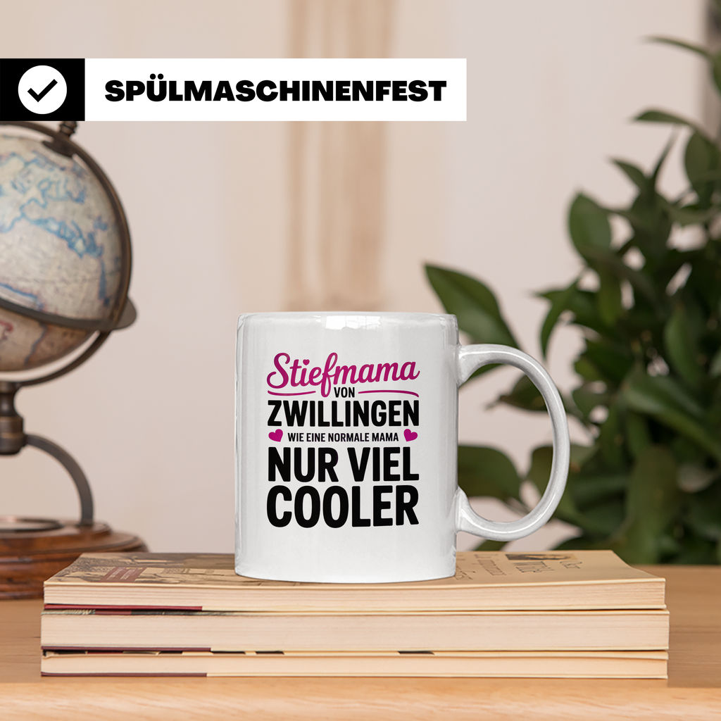 Stiefmama Zwillinge Tasse - Viel Cooler Spruch Geschenkidee  – Weiß [farbe:weiß]