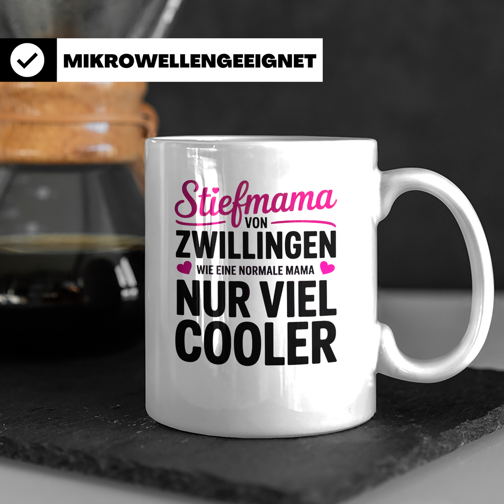 Stiefmama Zwillinge Tasse - Viel Cooler Spruch Geschenkidee  – Weiß [farbe:weiß]