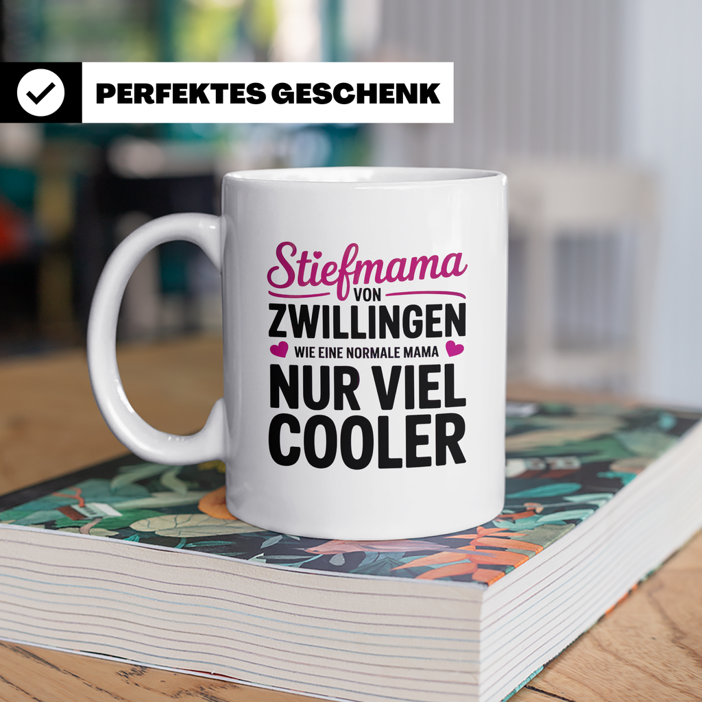 Stiefmama Zwillinge Tasse - Viel Cooler Spruch Geschenkidee  – Weiß [farbe:weiß]