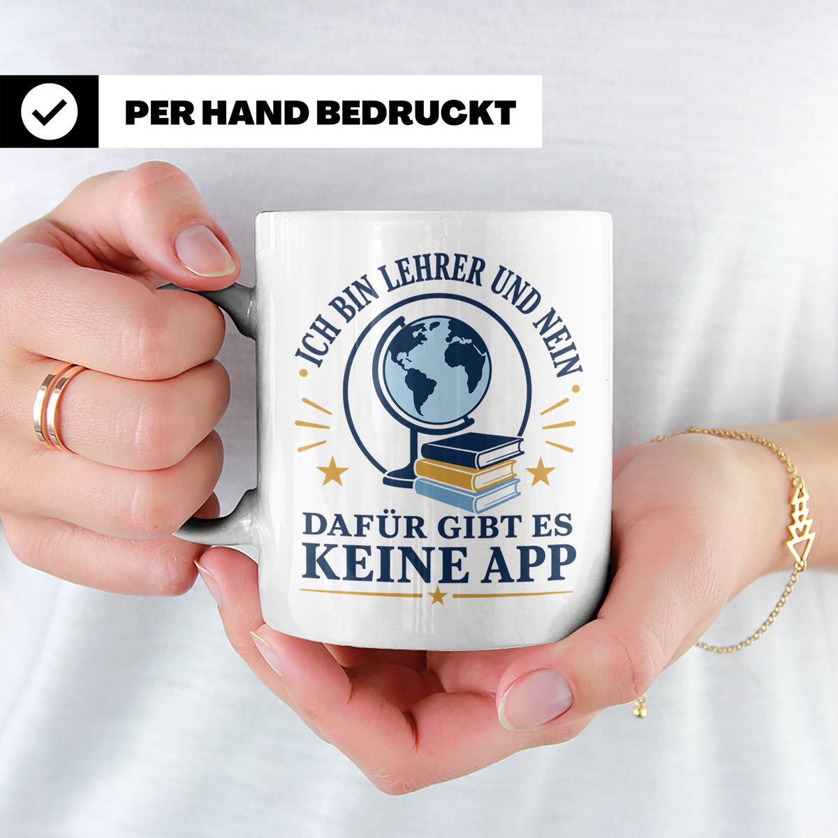 Lehrer Tasse mit Spruch 'Dafür gibt es keine App' lustiges G – Weiß [farbe:weiß]