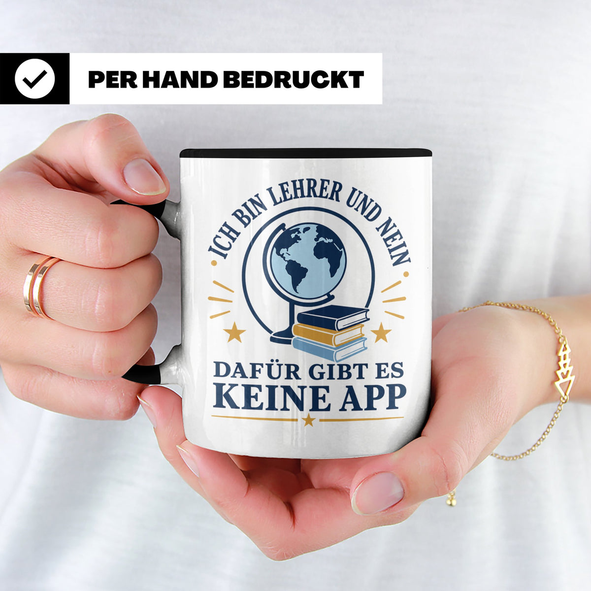 Lehrer Tasse mit Spruch 'Dafür gibt es keine App' lustiges G – Schwarz [farbe:schwarz]