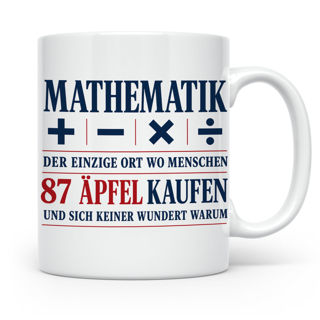 Mathematik Tasse mit Spruch 87 Äpfel | Geschenk für Matheleh – Weiß [farbe:weiß]