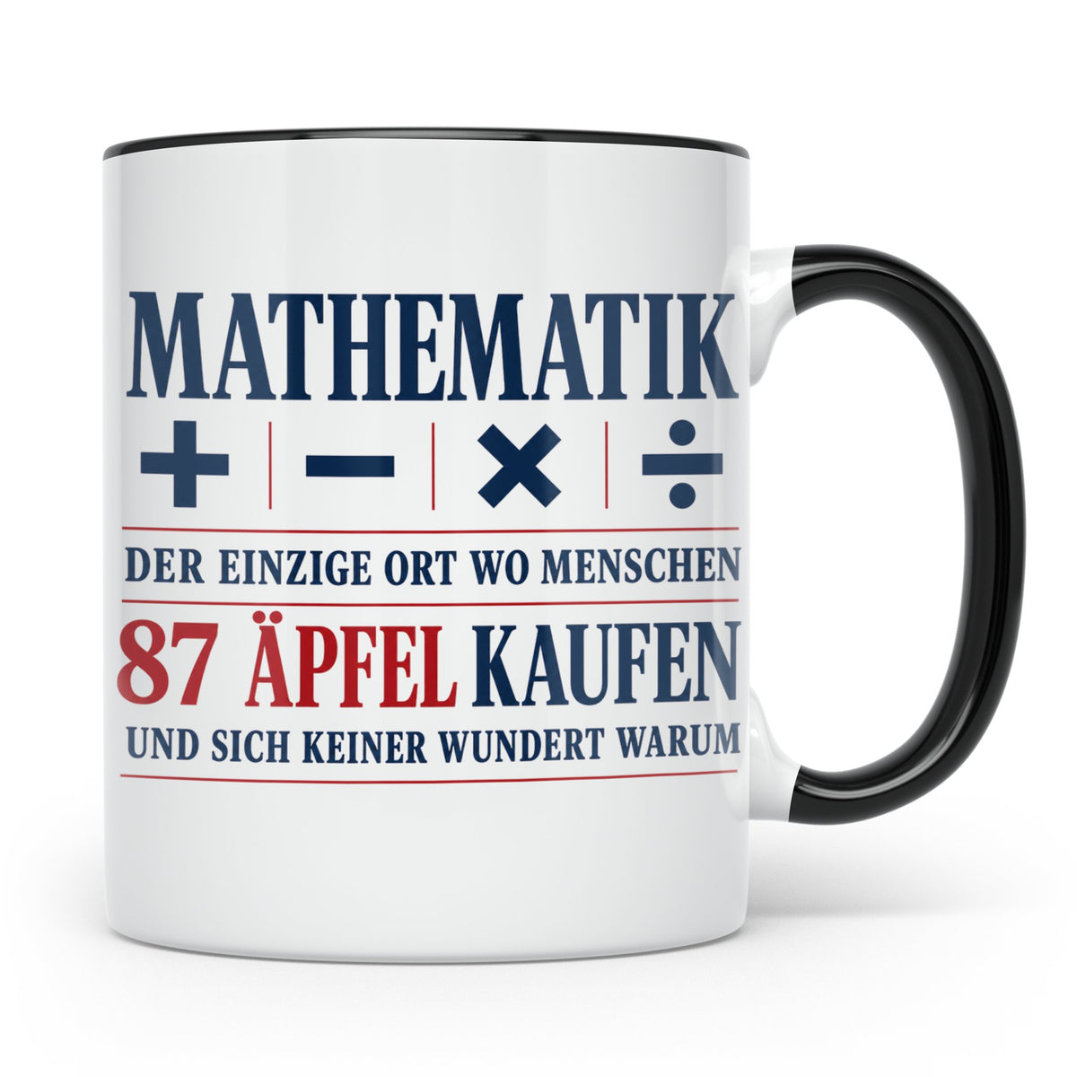 Mathematik Tasse mit Spruch 87 Äpfel | Geschenk für Matheleh – Schwarz [farbe:schwarz]