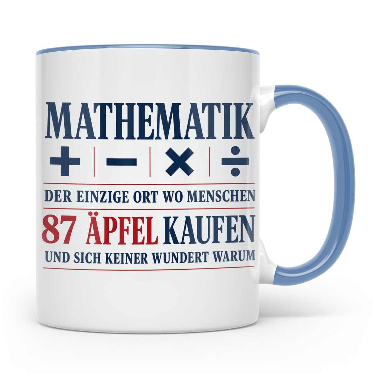 Mathematik Tasse mit Spruch 87 Äpfel | Geschenk für Matheleh – Blau [farbe:blau]