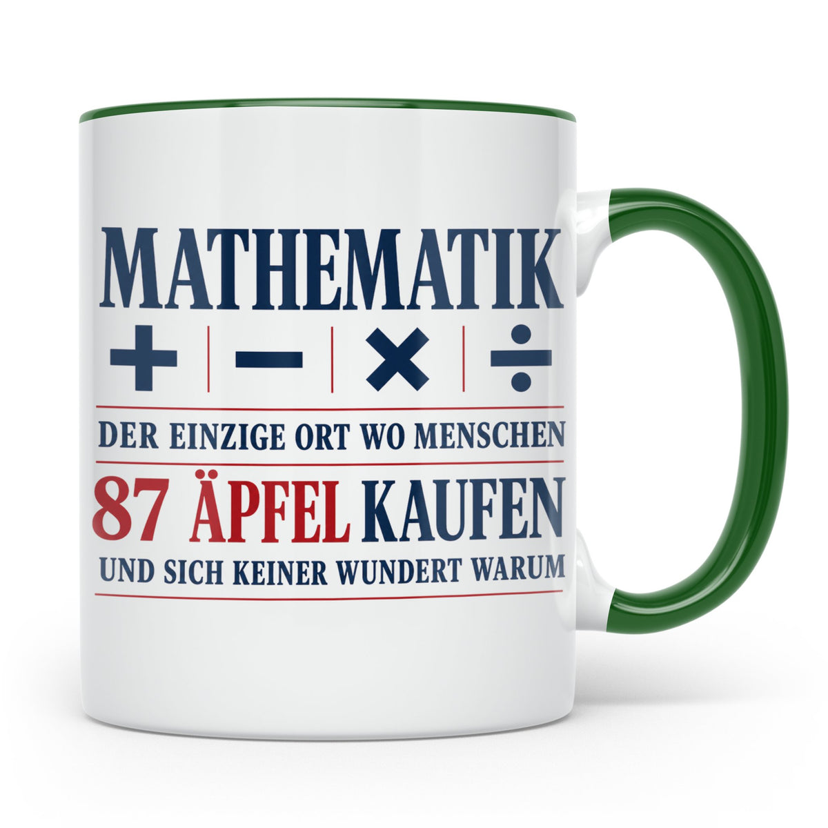 Mathematik Tasse mit Spruch 87 Äpfel | Geschenk für Matheleh – Grün [farbe:grün]