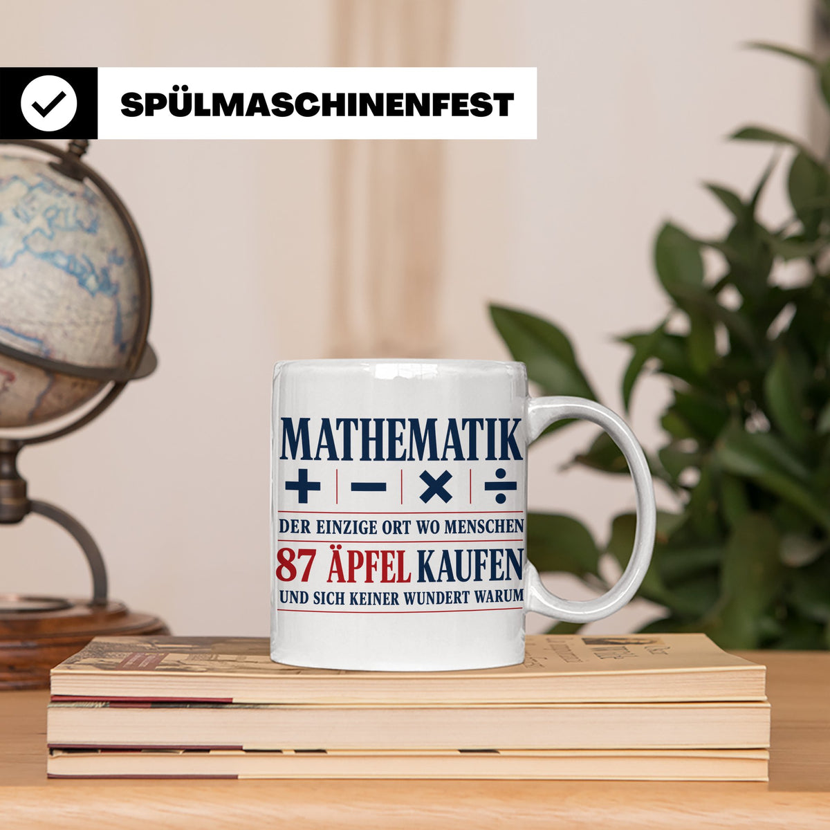 Mathematik Tasse mit Spruch 87 Äpfel | Geschenk für Matheleh – Weiß [farbe:weiß]