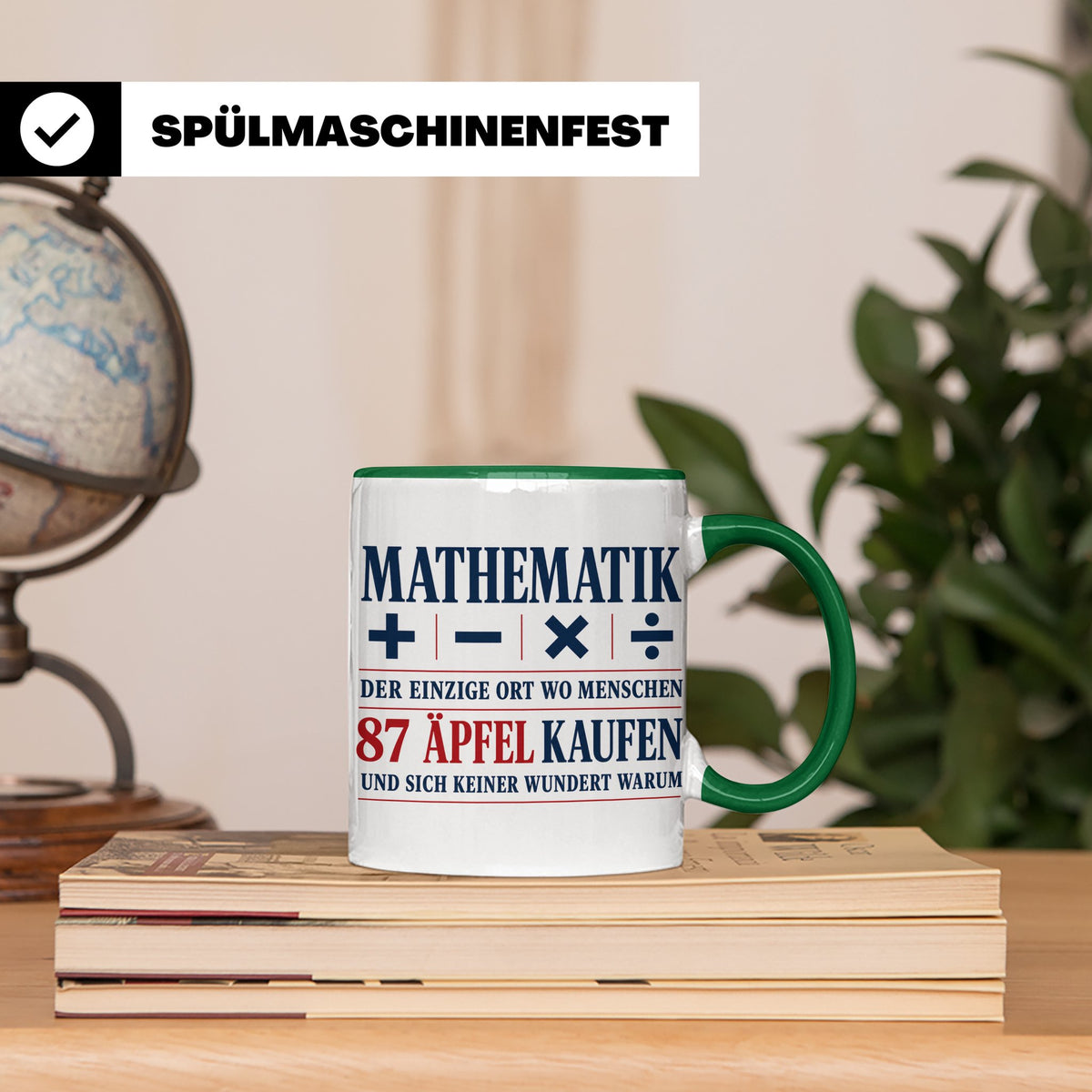 Mathematik Tasse mit Spruch 87 Äpfel | Geschenk für Matheleh – Grün [farbe:grün]