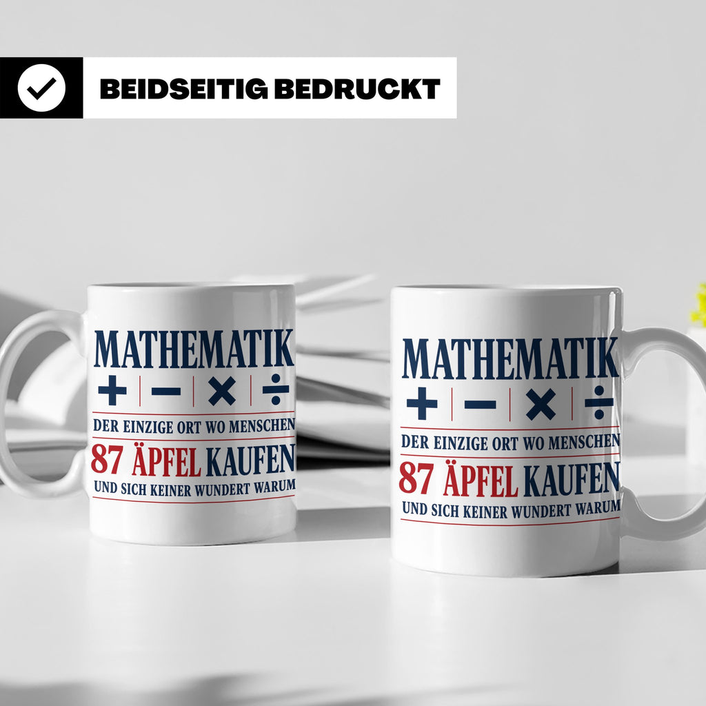 Mathematik Tasse mit Spruch 87 Äpfel | Geschenk für Matheleh – Weiß [farbe:weiß]