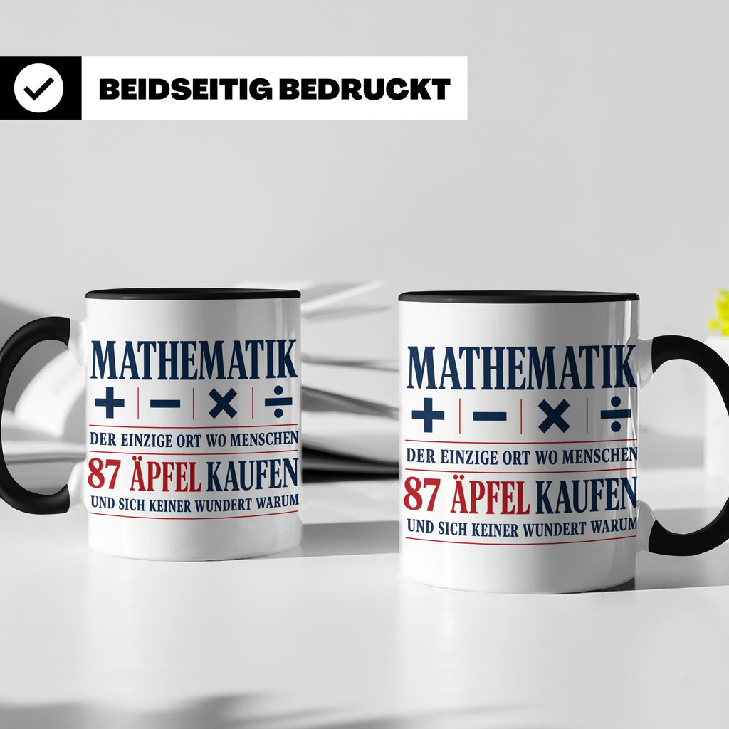 Mathematik Tasse mit Spruch 87 Äpfel | Geschenk für Matheleh – Schwarz [farbe:schwarz]