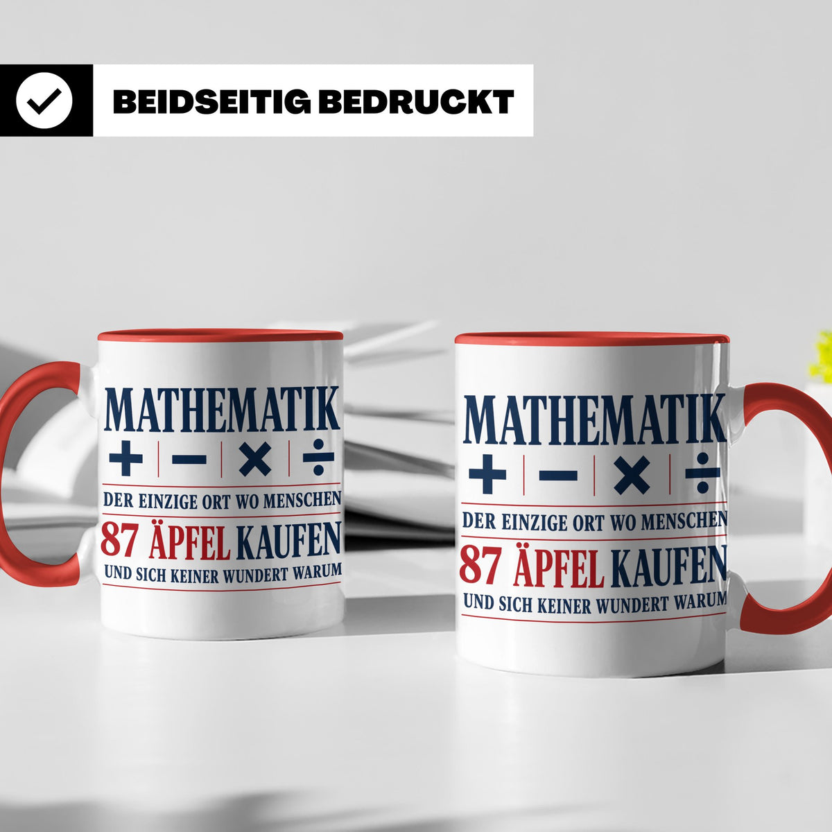 Mathematik Tasse mit Spruch 87 Äpfel | Geschenk für Matheleh – Rot [farbe:rot]
