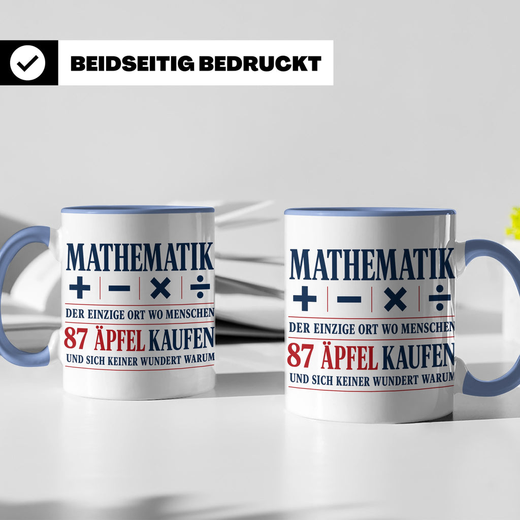 Mathematik Tasse mit Spruch 87 Äpfel | Geschenk für Matheleh – Blau [farbe:blau]