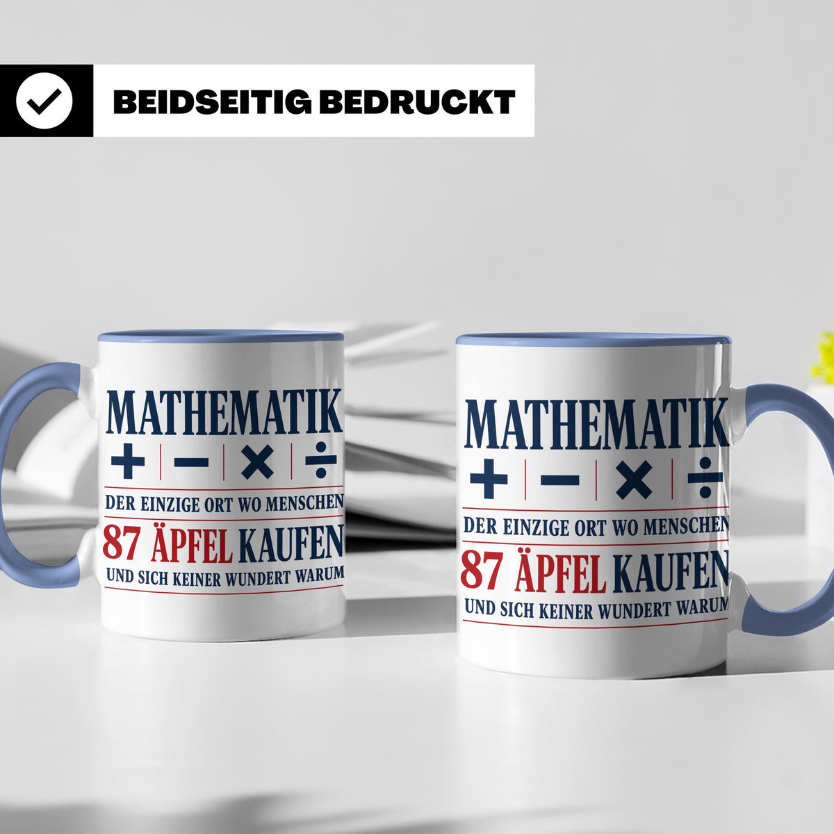 Mathematik Tasse mit Spruch 87 Äpfel | Geschenk für Matheleh – Blau [farbe:blau]