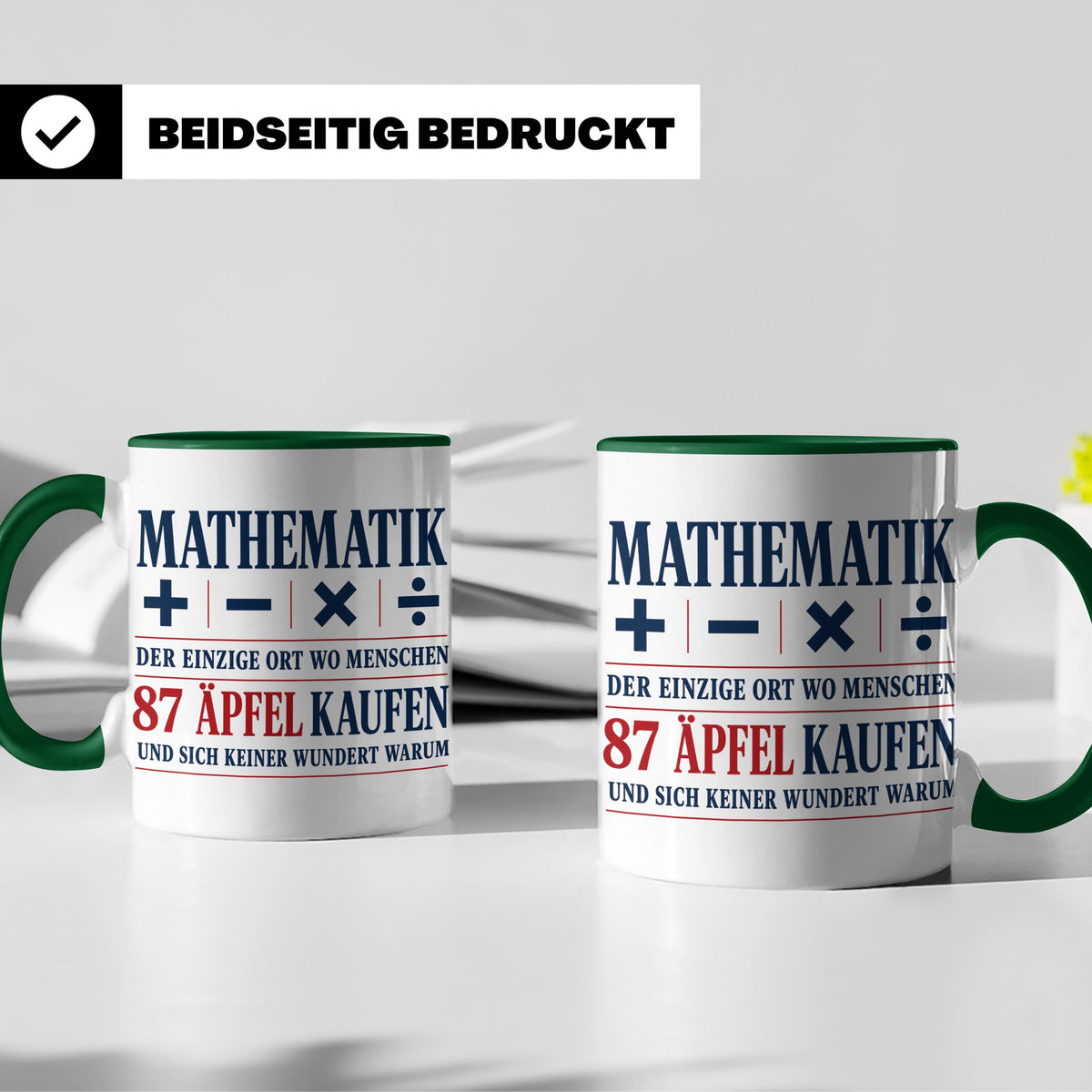 Mathematik Tasse mit Spruch 87 Äpfel | Geschenk für Matheleh – Grün [farbe:grün]