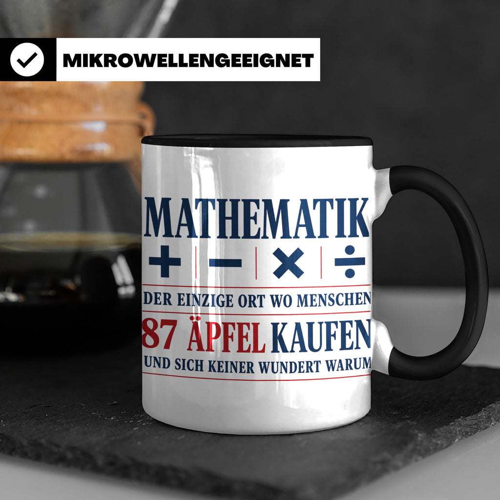 Mathematik Tasse mit Spruch 87 Äpfel | Geschenk für Matheleh – Schwarz [farbe:schwarz]