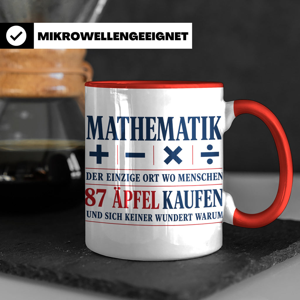 Mathematik Tasse mit Spruch 87 Äpfel | Geschenk für Matheleh – Rot [farbe:rot]