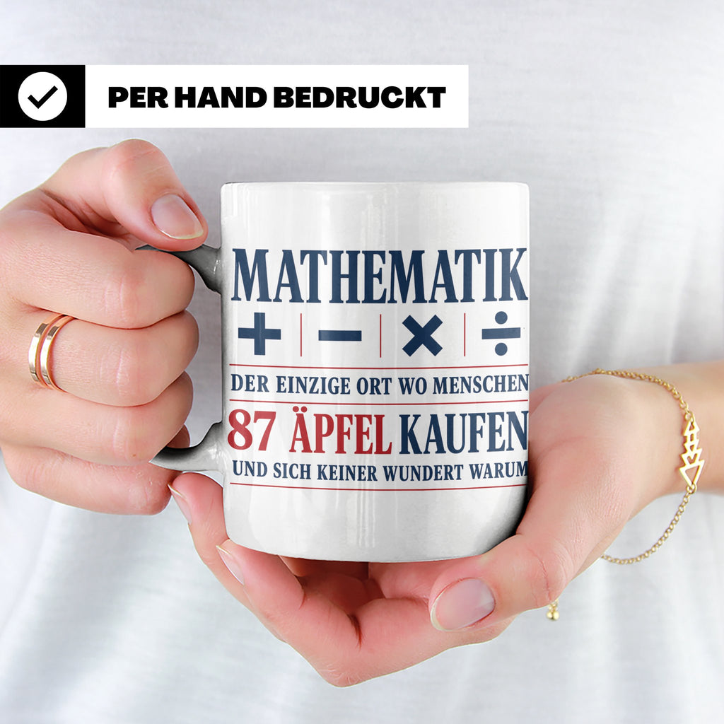 Mathematik Tasse mit Spruch 87 Äpfel | Geschenk für Matheleh – Weiß [farbe:weiß]