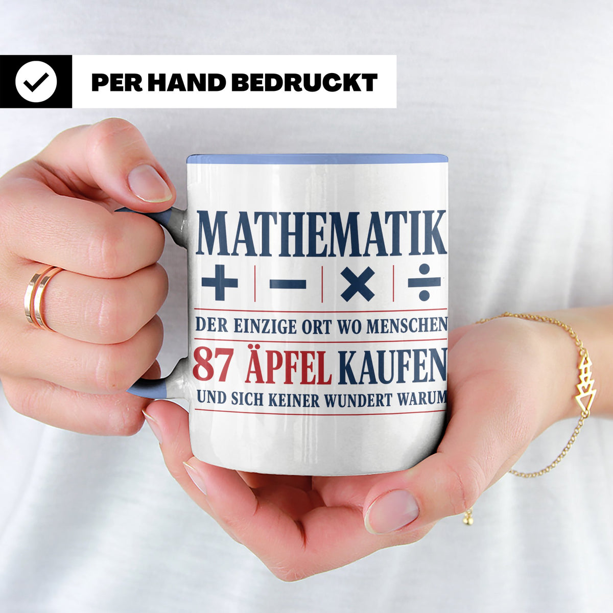 Mathematik Tasse mit Spruch 87 Äpfel | Geschenk für Matheleh – Blau [farbe:blau]