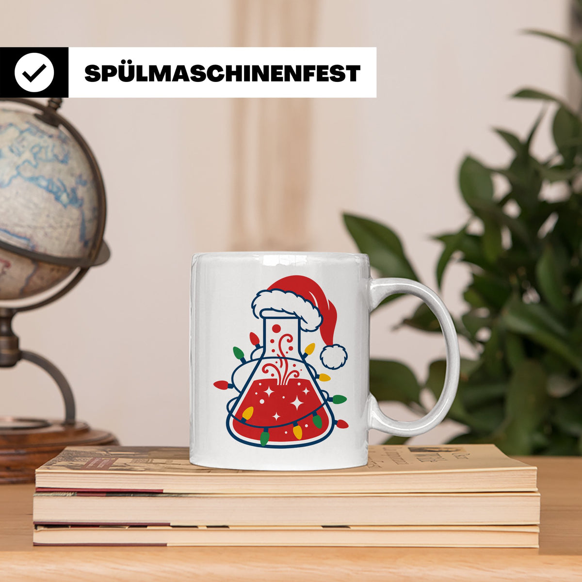 Chemiker Tasse Weihnachten lustig mit Erlenmeyerkolben & Lic – Weiß [farbe:weiß]