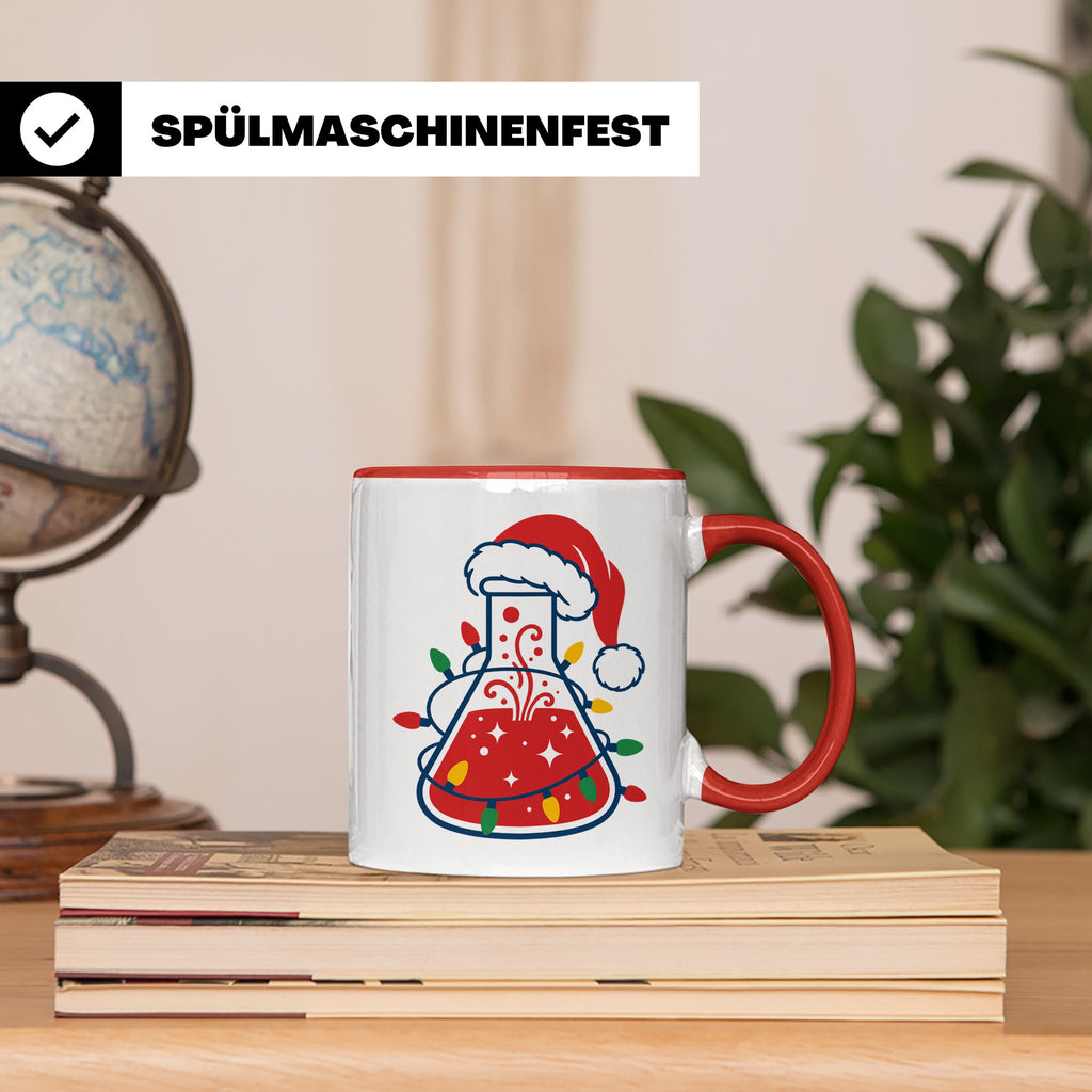 Chemiker Tasse Weihnachten lustig mit Erlenmeyerkolben & Lic – Rot [farbe:rot]