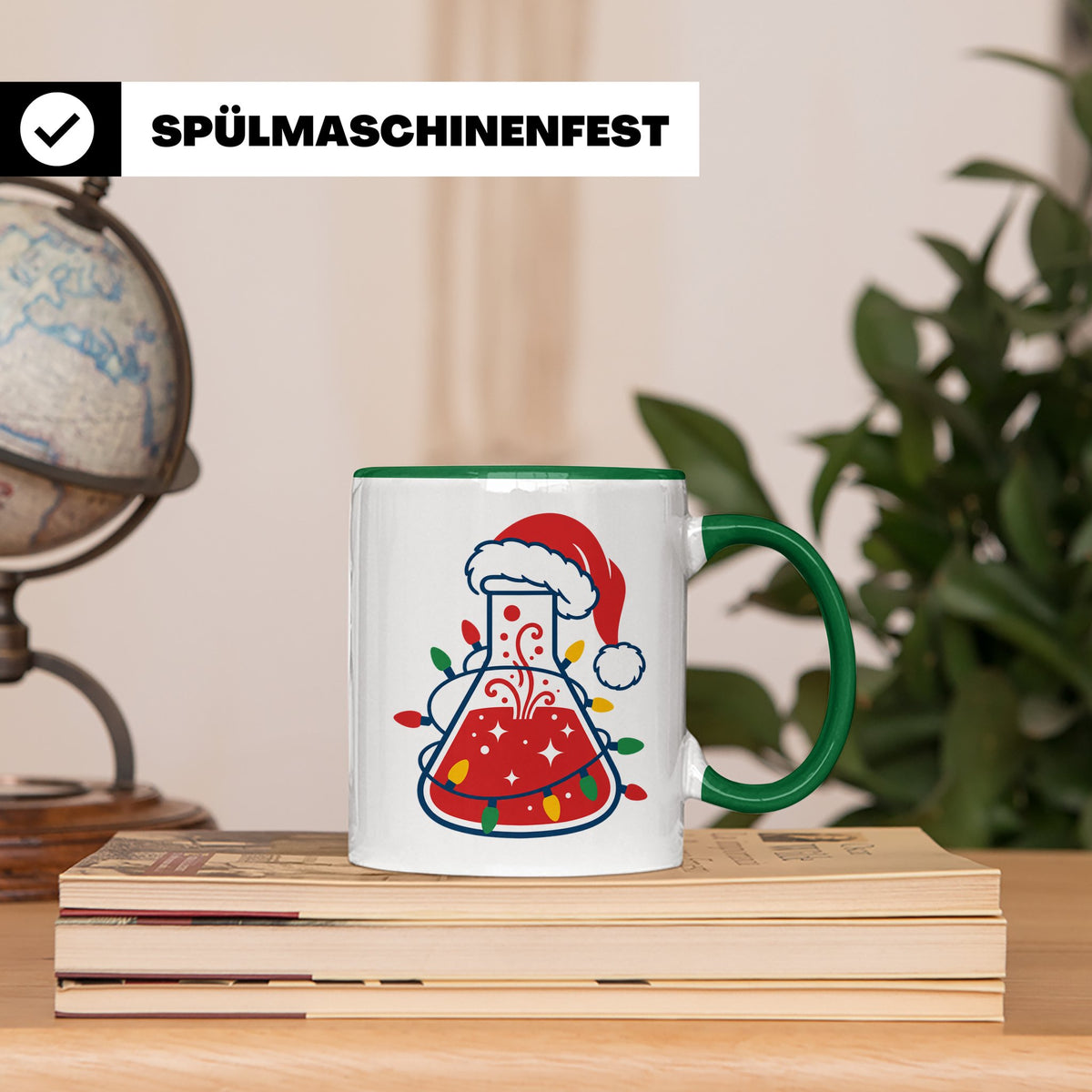Chemiker Tasse Weihnachten lustig mit Erlenmeyerkolben & Lic – Grün [farbe:grün]