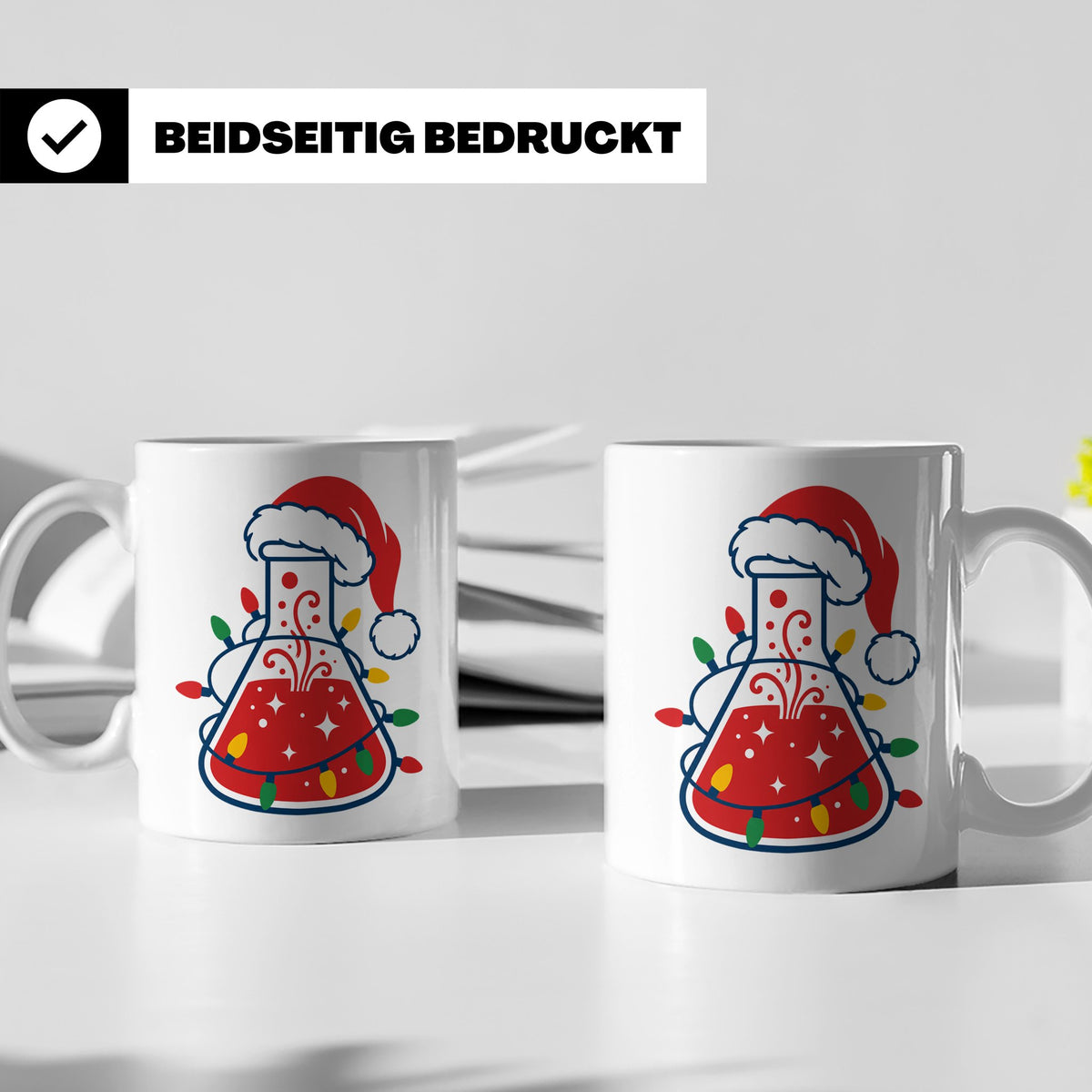 Chemiker Tasse Weihnachten lustig mit Erlenmeyerkolben & Lic – Weiß [farbe:weiß]