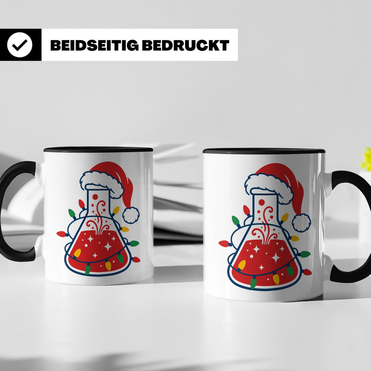 Chemiker Tasse Weihnachten lustig mit Erlenmeyerkolben & Lic – Schwarz [farbe:schwarz]