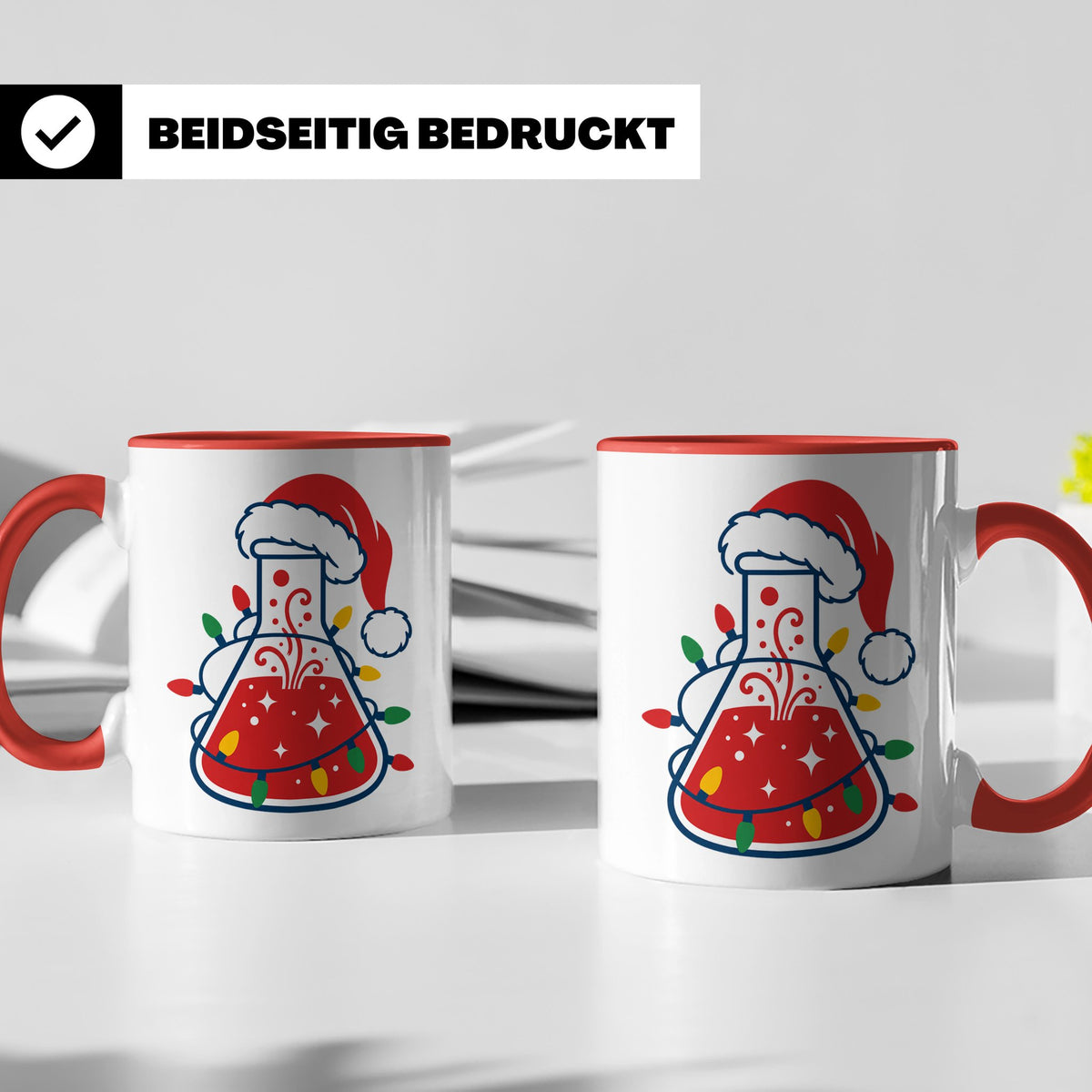 Chemiker Tasse Weihnachten lustig mit Erlenmeyerkolben & Lic – Rot [farbe:rot]