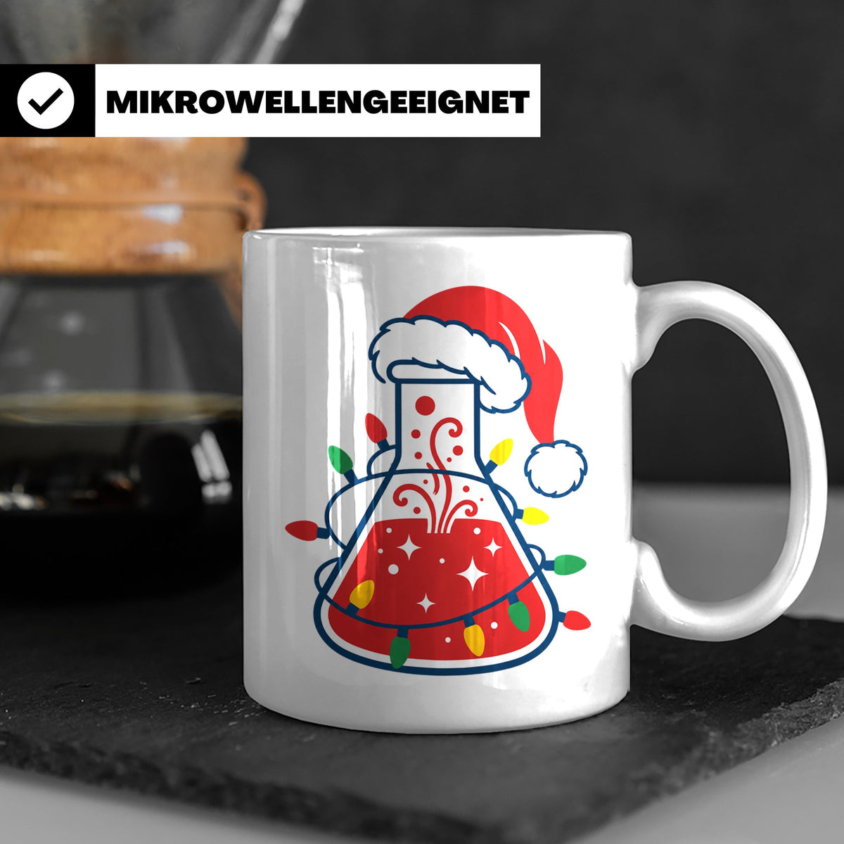 Chemiker Tasse Weihnachten lustig mit Erlenmeyerkolben & Lic – Weiß [farbe:weiß]
