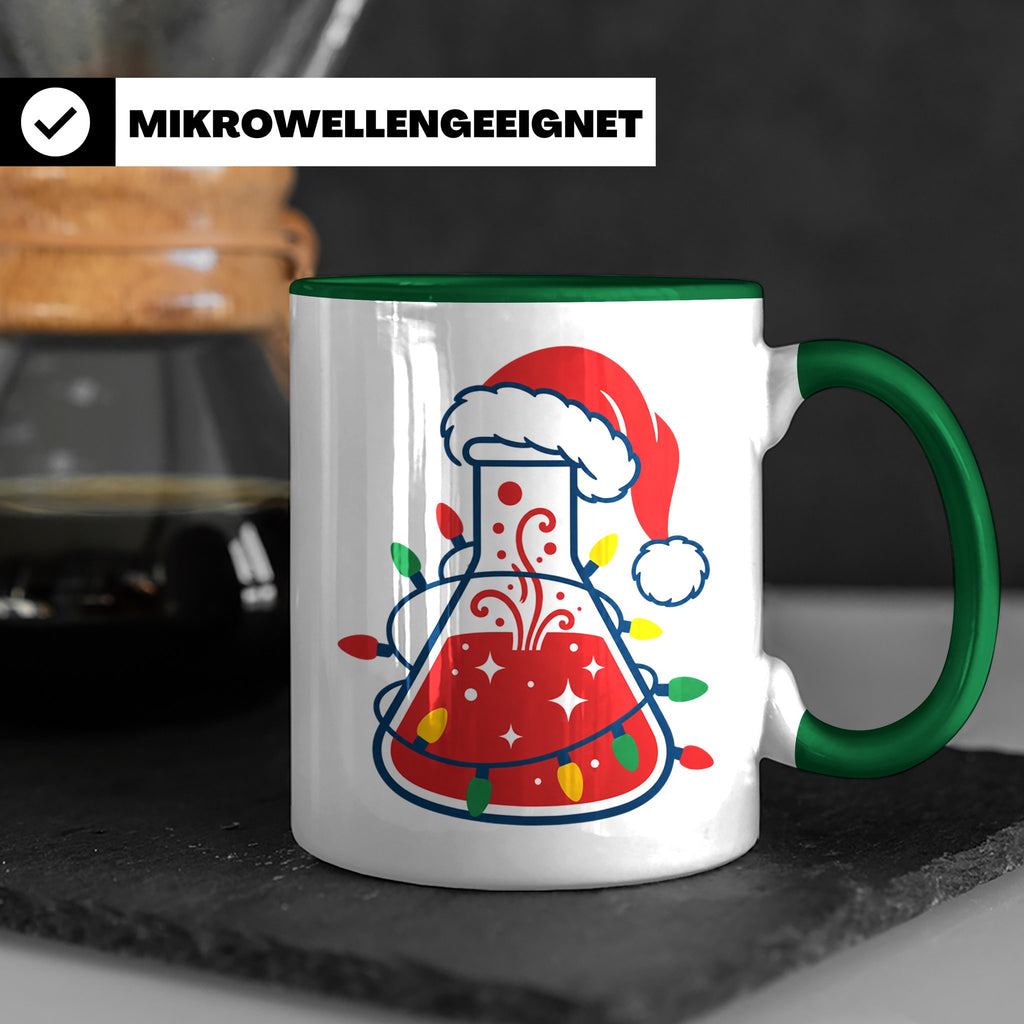 Chemiker Tasse Weihnachten lustig mit Erlenmeyerkolben & Lic – Grün [farbe:grün]