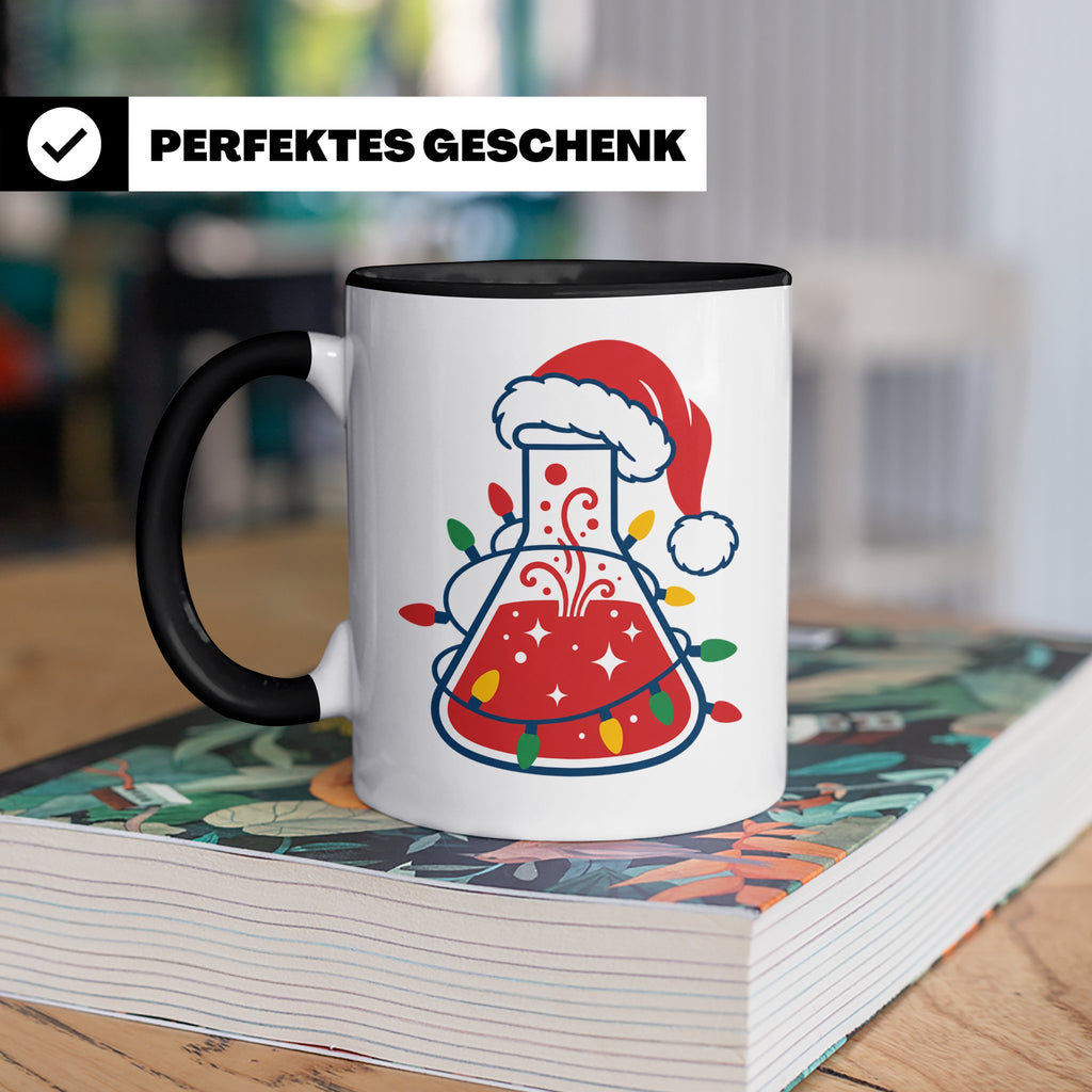 Chemiker Tasse Weihnachten lustig mit Erlenmeyerkolben & Lic – Schwarz [farbe:schwarz]