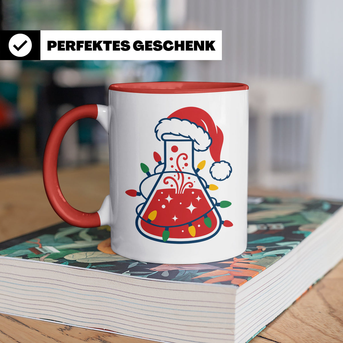 Chemiker Tasse Weihnachten lustig mit Erlenmeyerkolben & Lic – Rot [farbe:rot]