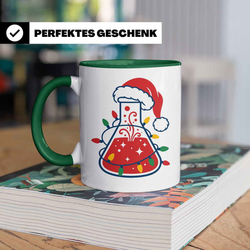 Chemiker Tasse Weihnachten lustig mit Erlenmeyerkolben & Lic – Grün [farbe:grün]