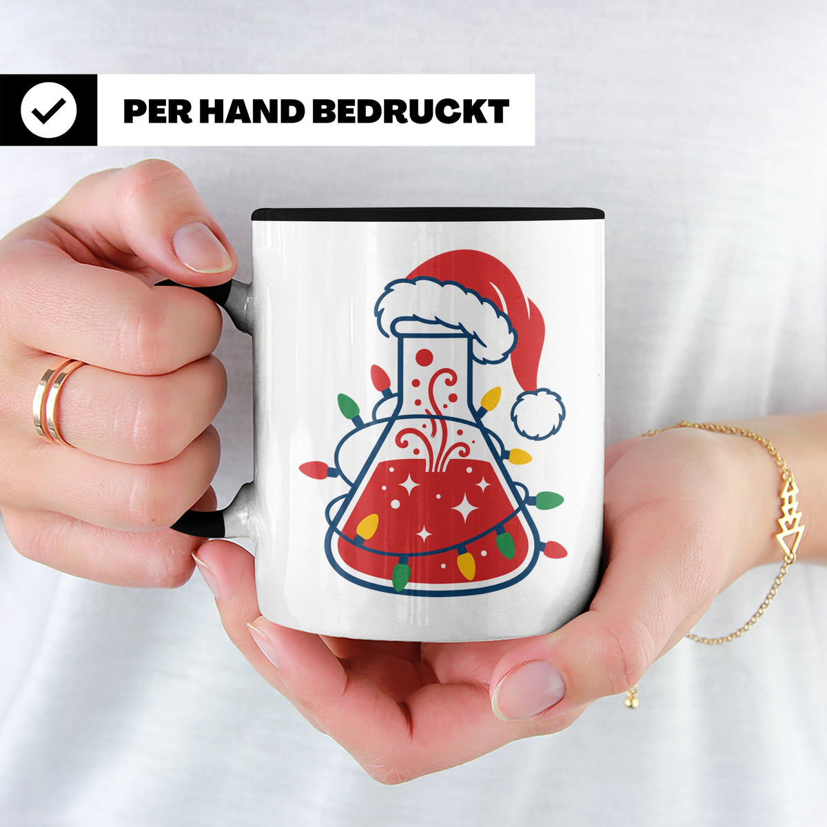 Chemiker Tasse Weihnachten lustig mit Erlenmeyerkolben & Lic – Schwarz [farbe:schwarz]