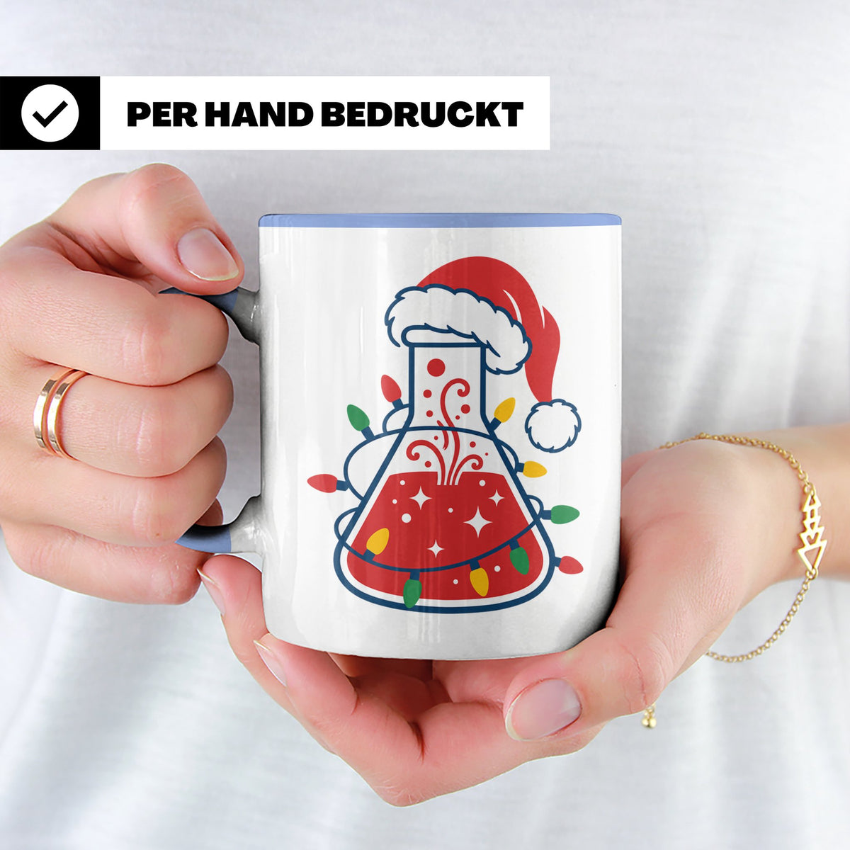 Chemiker Tasse Weihnachten lustig mit Erlenmeyerkolben & Lic – Blau [farbe:blau]