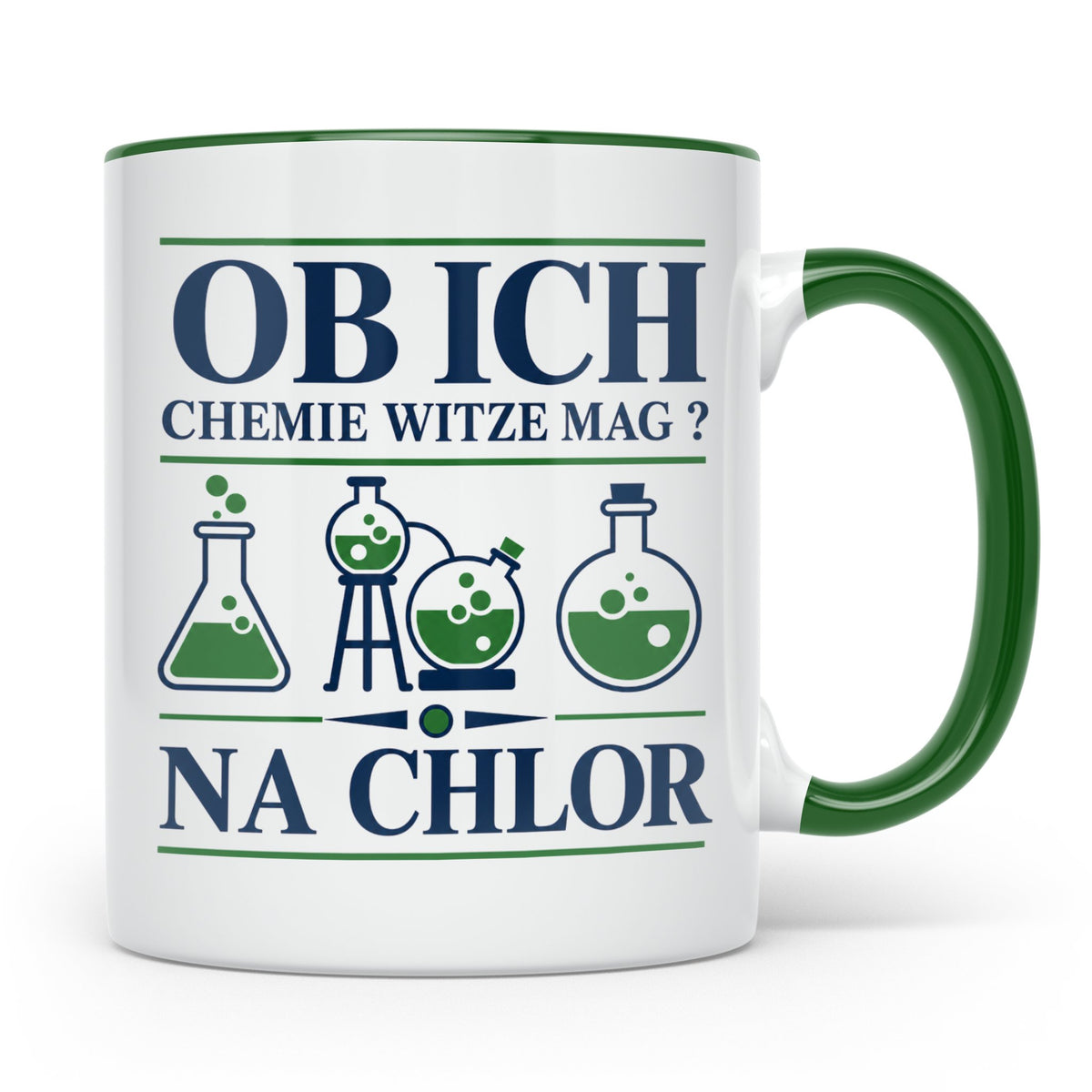 Chemiker Tasse mit Spruch Na Chlor lustig Chemie Witz Kaffee – Grün [farbe:grün]