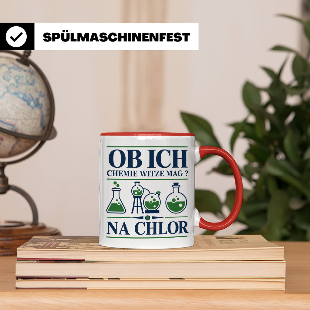 Chemiker Tasse mit Spruch Na Chlor lustig Chemie Witz Kaffee – Rot [farbe:rot]
