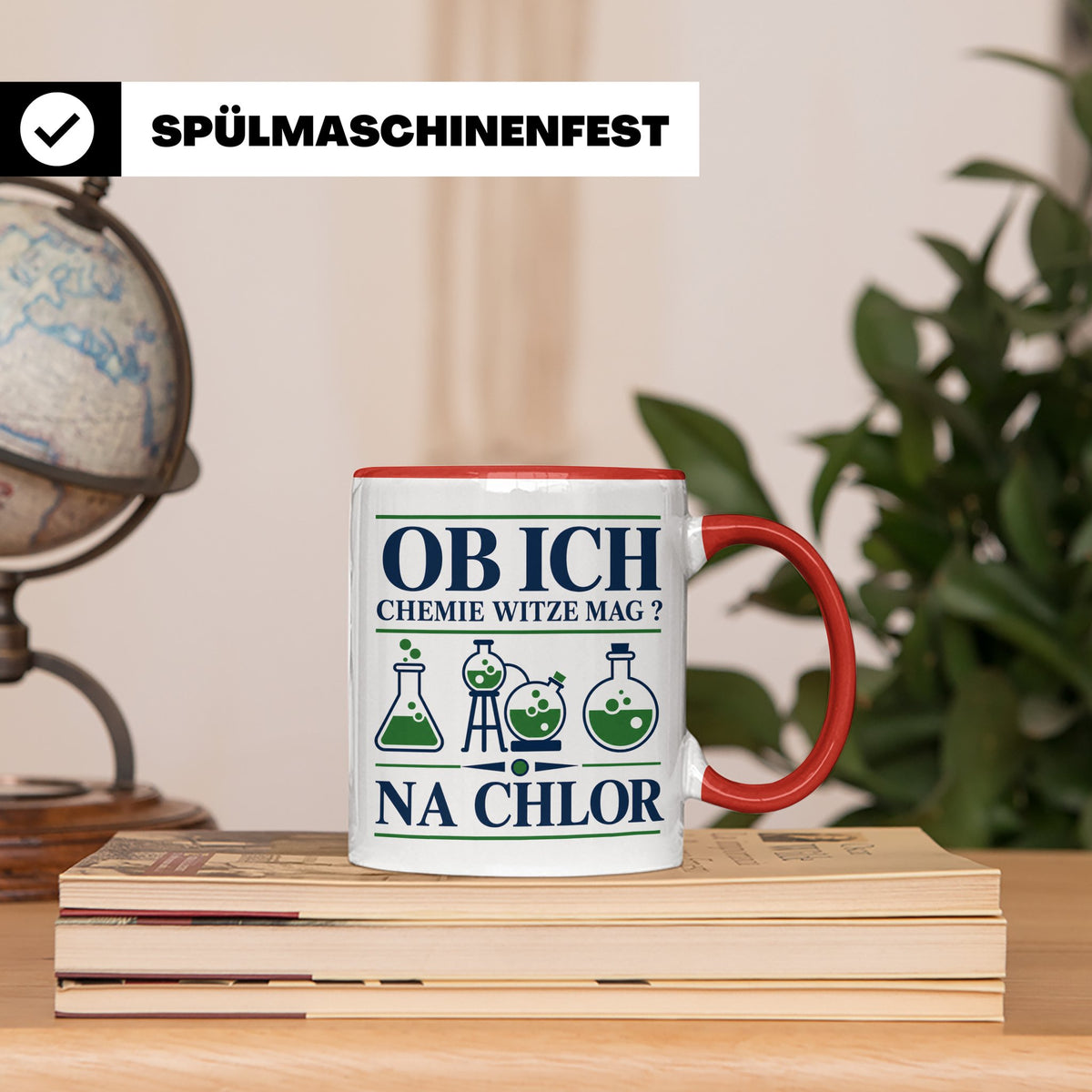 Chemiker Tasse mit Spruch Na Chlor lustig Chemie Witz Kaffee – Rot [farbe:rot]