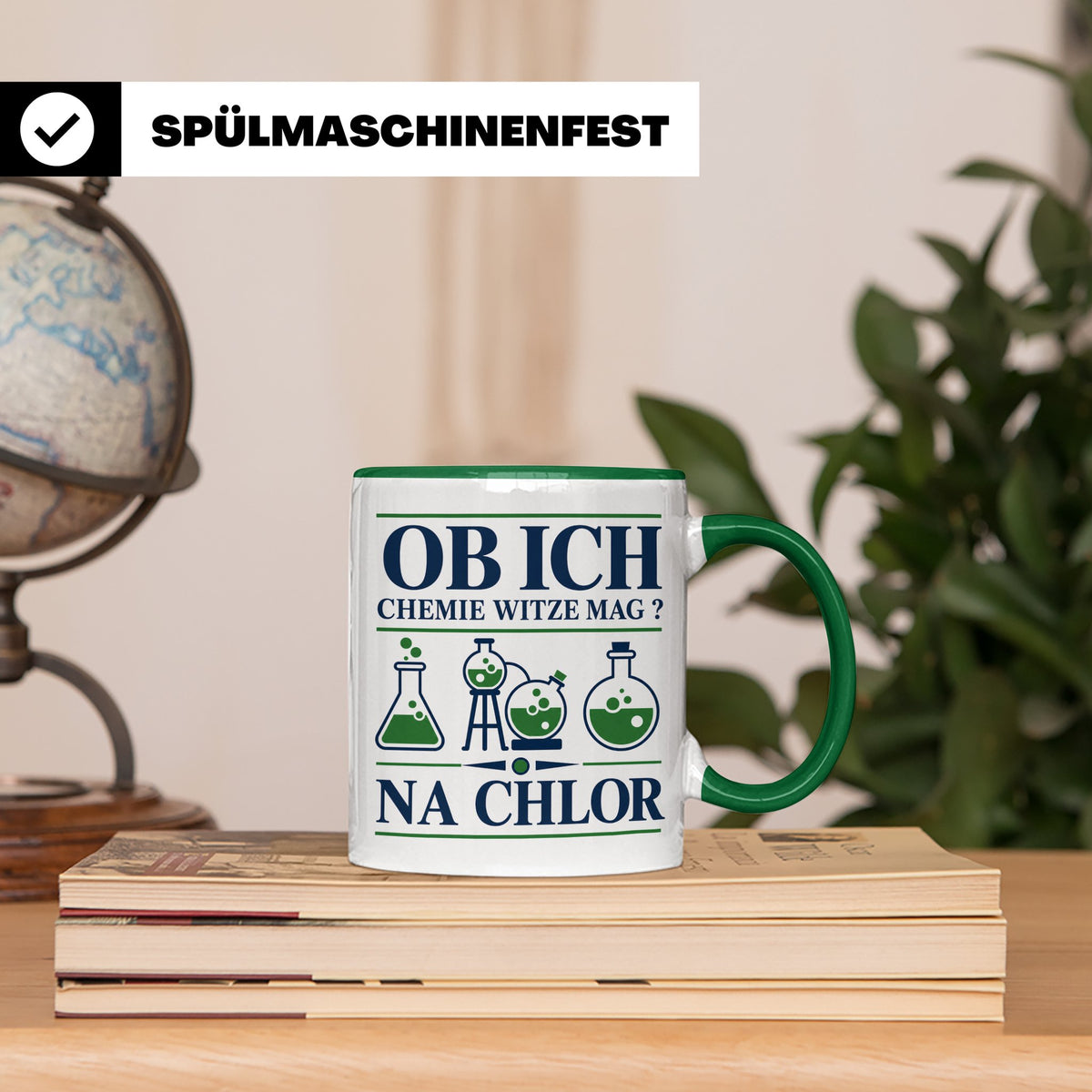 Chemiker Tasse mit Spruch Na Chlor lustig Chemie Witz Kaffee – Grün [farbe:grün]