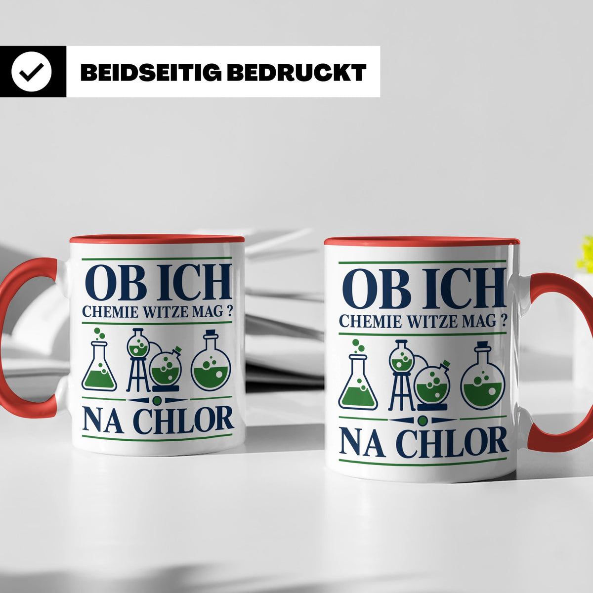 Chemiker Tasse mit Spruch Na Chlor lustig Chemie Witz Kaffee – Rot [farbe:rot]