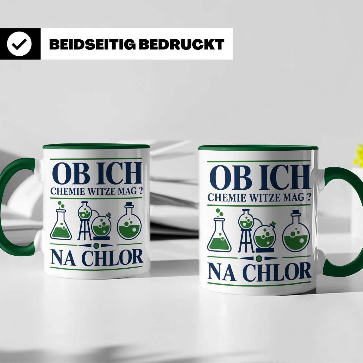 Chemiker Tasse mit Spruch Na Chlor lustig Chemie Witz Kaffee – Grün [farbe:grün]