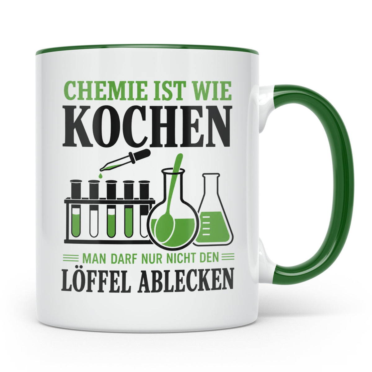 Chemiker Tasse mit Spruch Chemie ist wie Kochen lustig | Ges – Grün [farbe:grün]