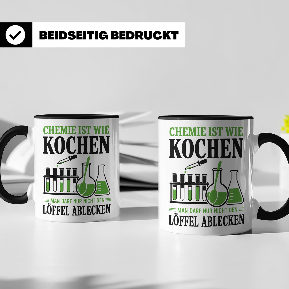 Chemiker Tasse mit Spruch Chemie ist wie Kochen lustig | Ges – Schwarz [farbe:schwarz]
