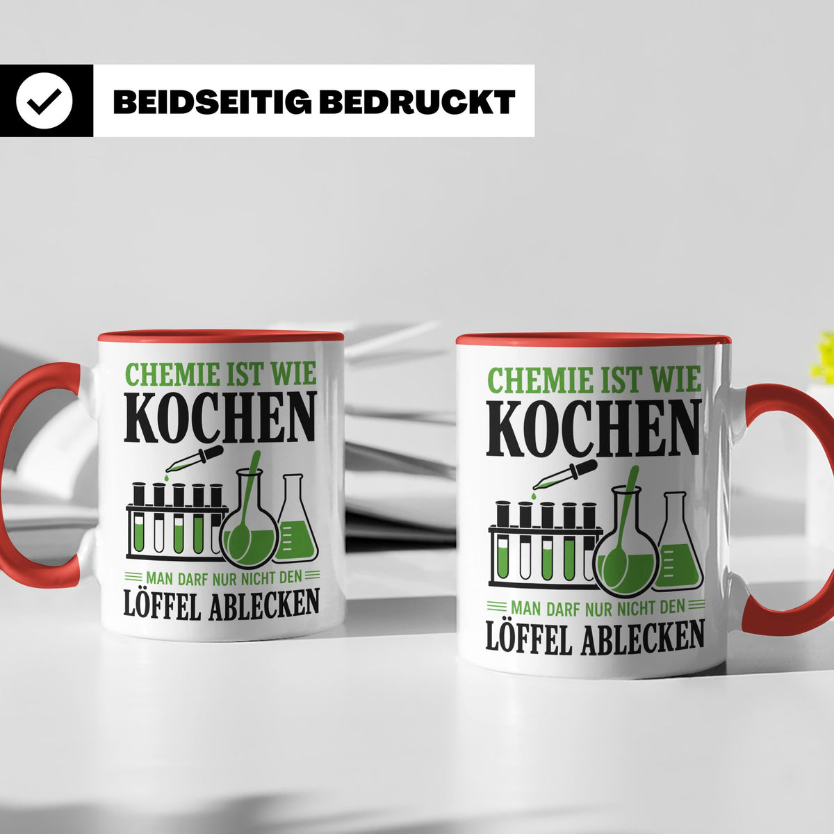 Chemiker Tasse mit Spruch Chemie ist wie Kochen lustig | Ges – Rot [farbe:rot]