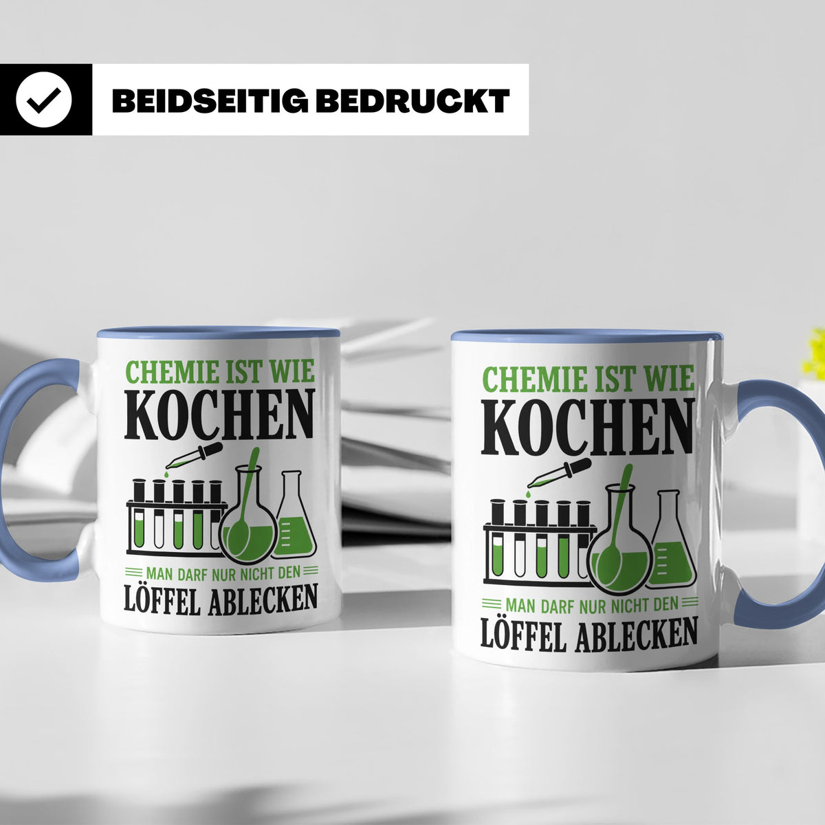 Chemiker Tasse mit Spruch Chemie ist wie Kochen lustig | Ges – Blau [farbe:blau]