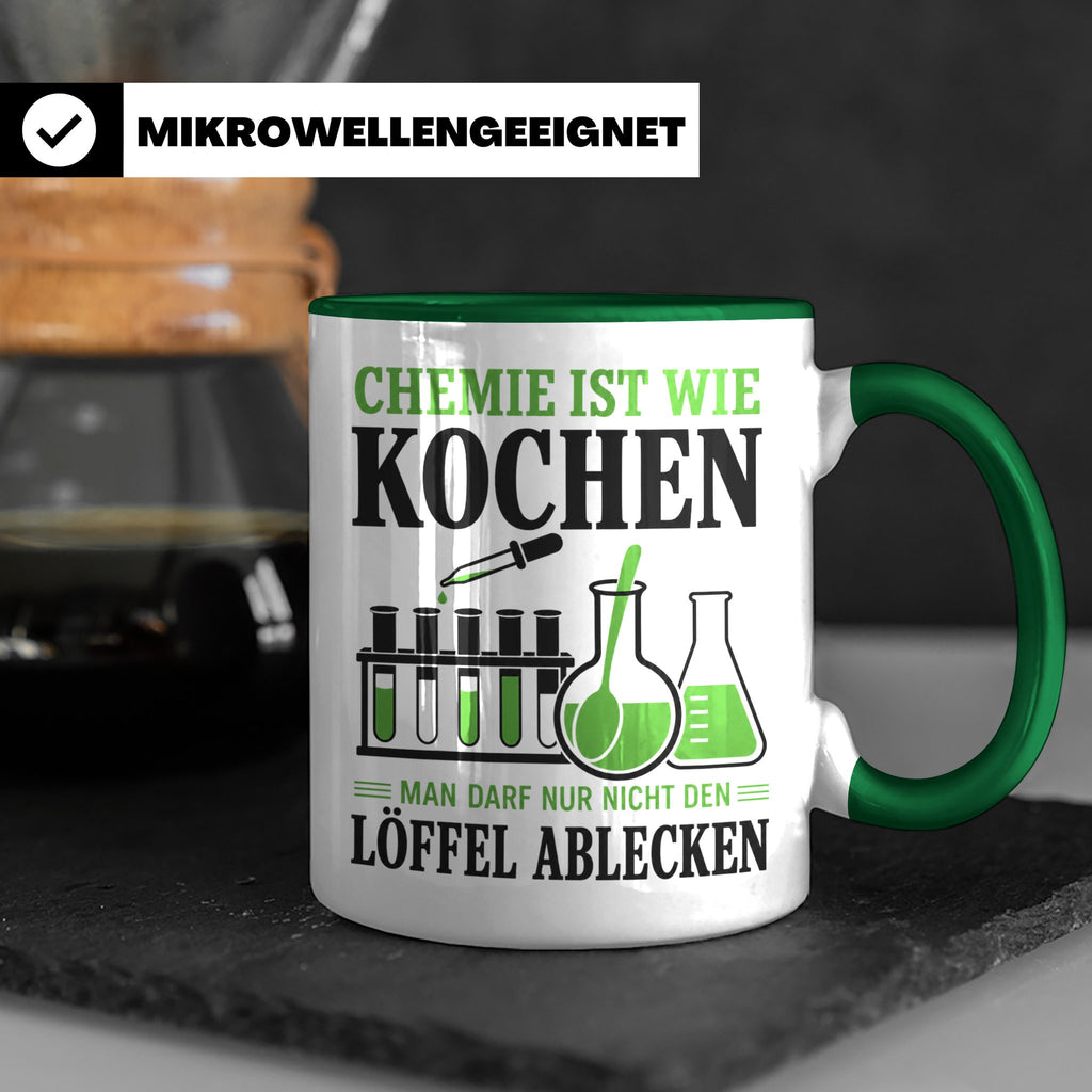 Chemiker Tasse mit Spruch Chemie ist wie Kochen lustig | Ges – Grün [farbe:grün]