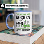 Chemiker Tasse mit Spruch Chemie ist wie Kochen lustig | Ges – Blau [farbe:blau]