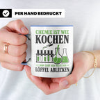 Chemiker Tasse mit Spruch Chemie ist wie Kochen lustig | Ges – Blau [farbe:blau]